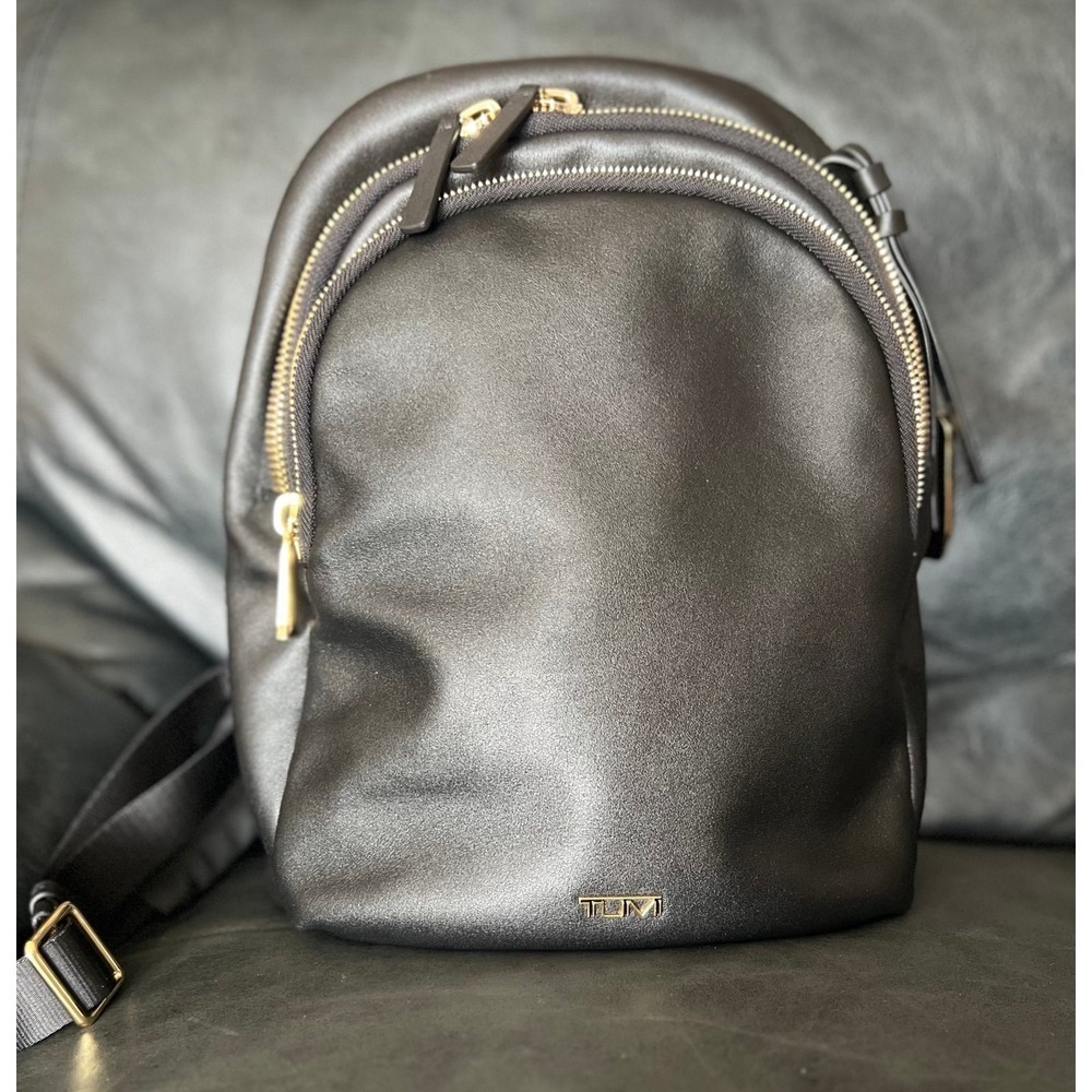 TUMI Witney Leather Backpack‎ Women Small Black Excellent Gold Hardware